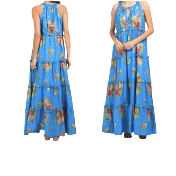 House of Harlow Helena Maxi Dress Medium Tiered Boho Floral - Picture 1 of 12